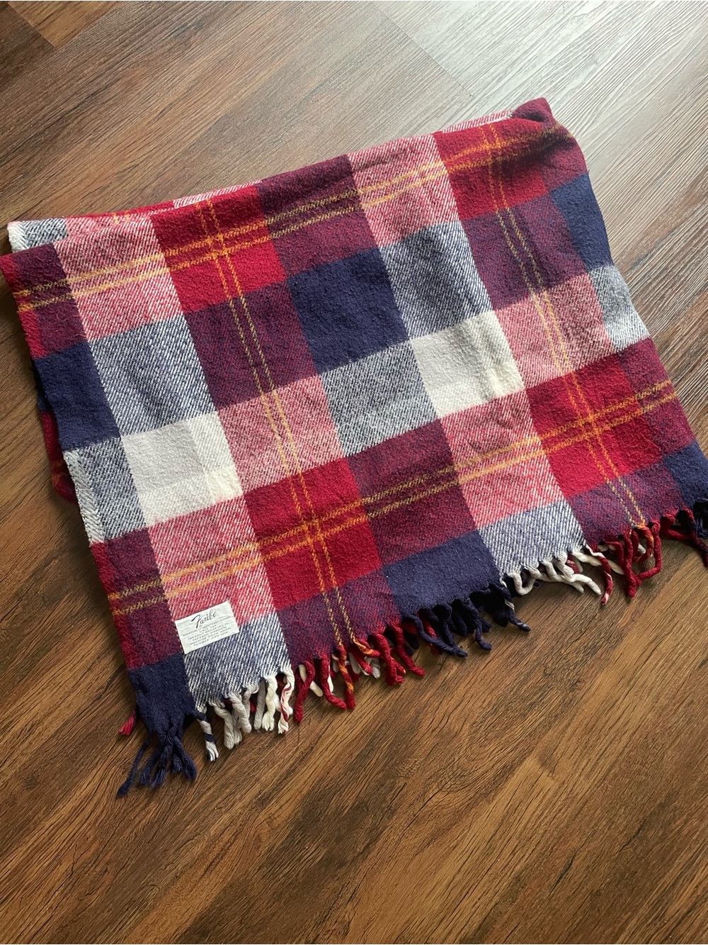Faribo Woolen Mills Lap Blanket Maroon Blue Gray Tartan Plaid Acrylic 52x38” USA